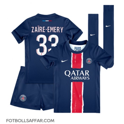 Paris Saint-Germain Warren Zaire-Emery #33 Hemmadräkt Barn 2024-25 Kortärmad (+ Korta byxor)